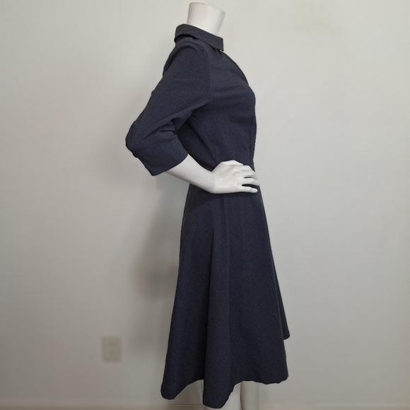 Musol “NEW” Blue Gray Preppy 3/4 Sleeves Pin Up Retro Pleated Midi Dress Size M - Picture 7 of 11